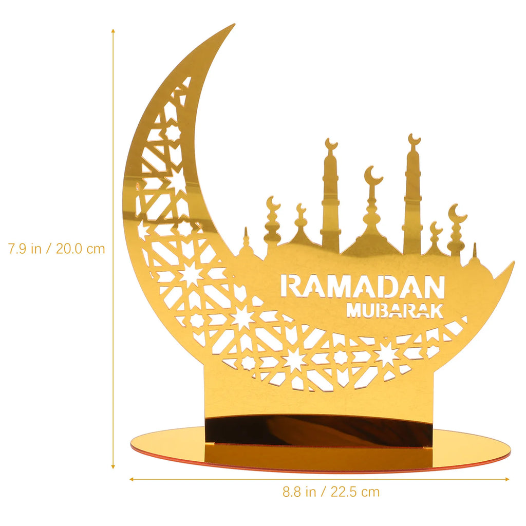 Muslim Decor Moon Crescent Eid Mubarak Acrylic Decoration Table Ornament Ramadan Party Home Holiday Craft Sign
