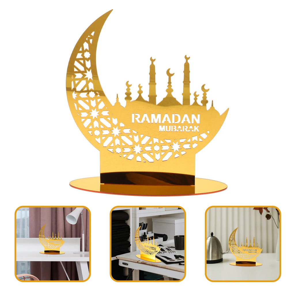 Muslim Decor Moon Crescent Eid Mubarak Acrylic Decoration Table Ornament Ramadan Party Home Holiday Craft Sign