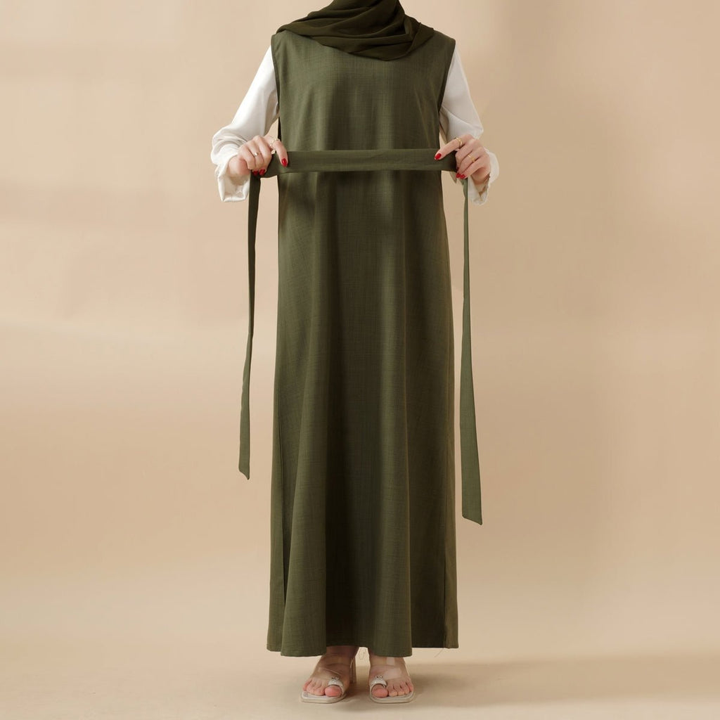 Olive Branch Linen Abaya Set