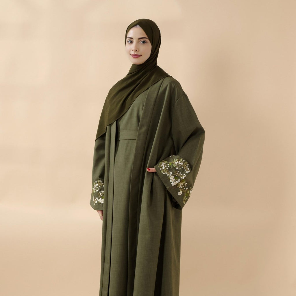 Olive Branch Linen Abaya Set