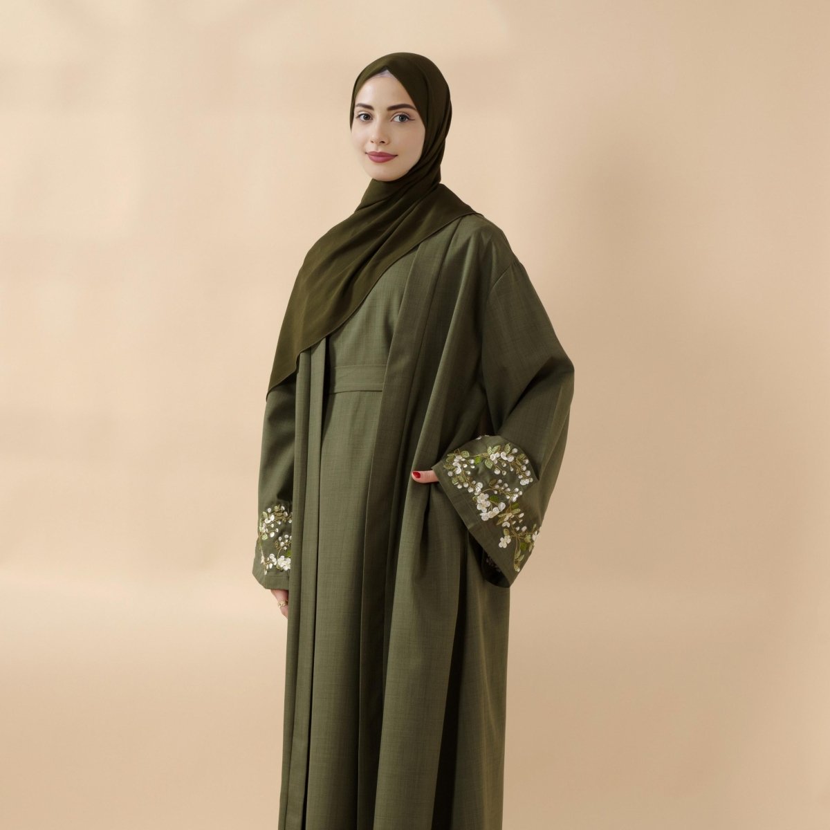 Olive Branch Linen Abaya Set