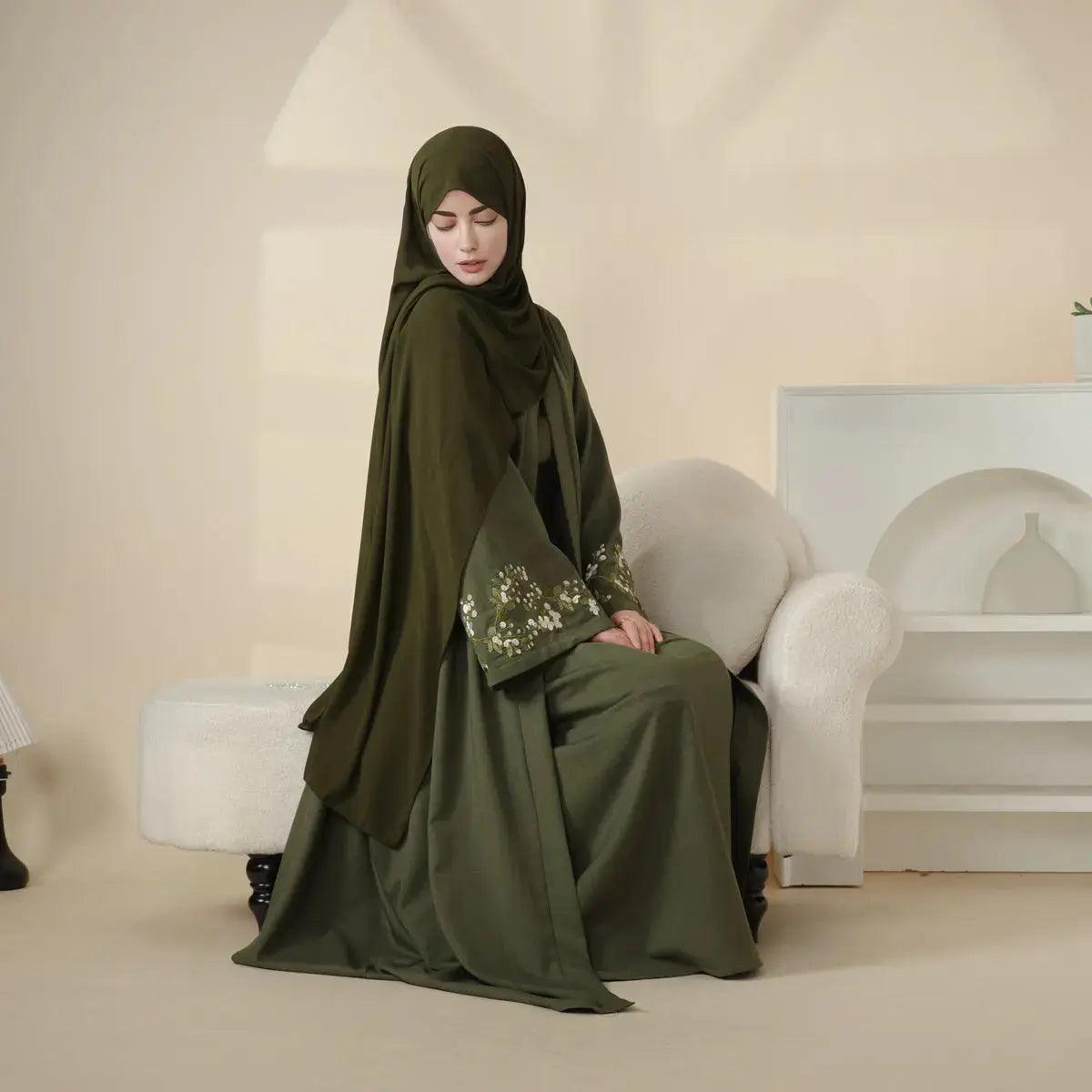 Olive Branch Linen Abaya Set