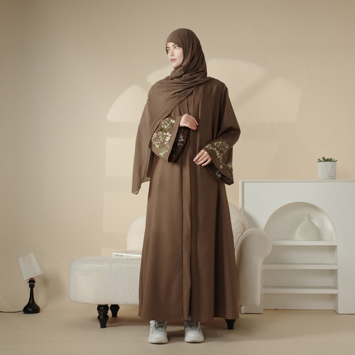Olive Branch Linen Abaya Set