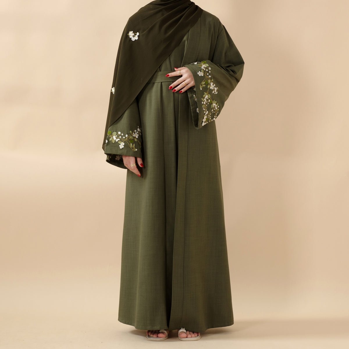 Olive Branch Linen Abaya Set