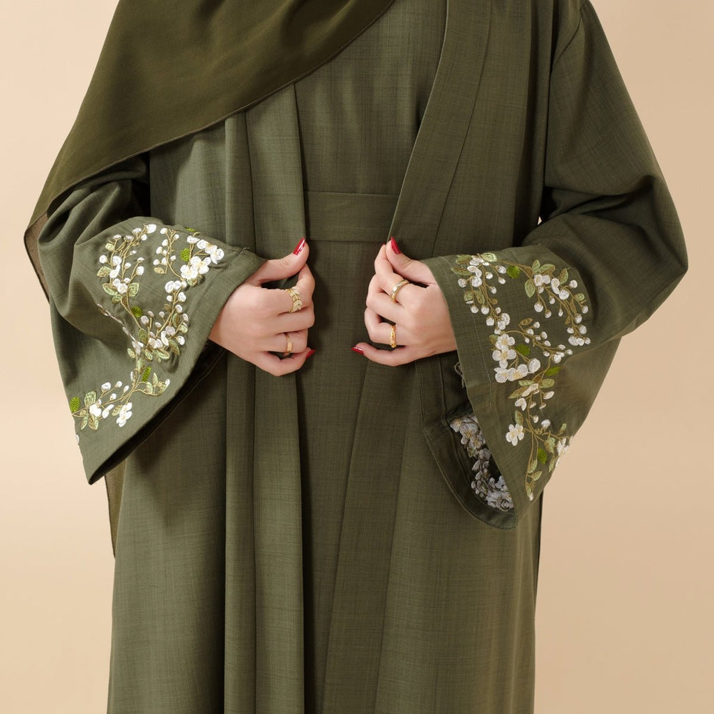 Olive Branch Linen Abaya Set