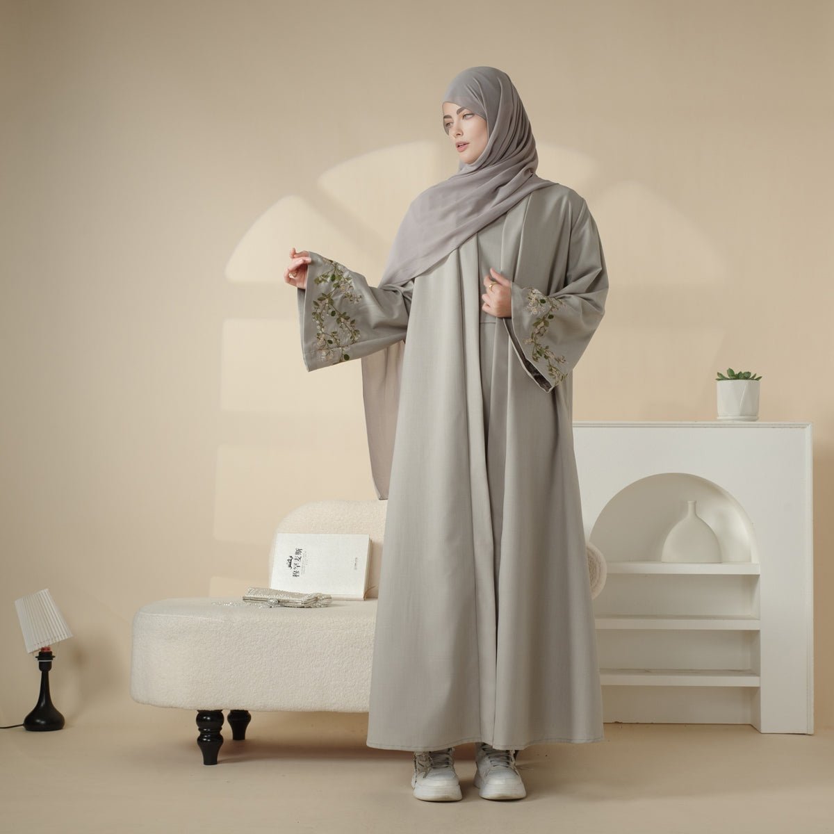 Olive Branch Linen Abaya Set